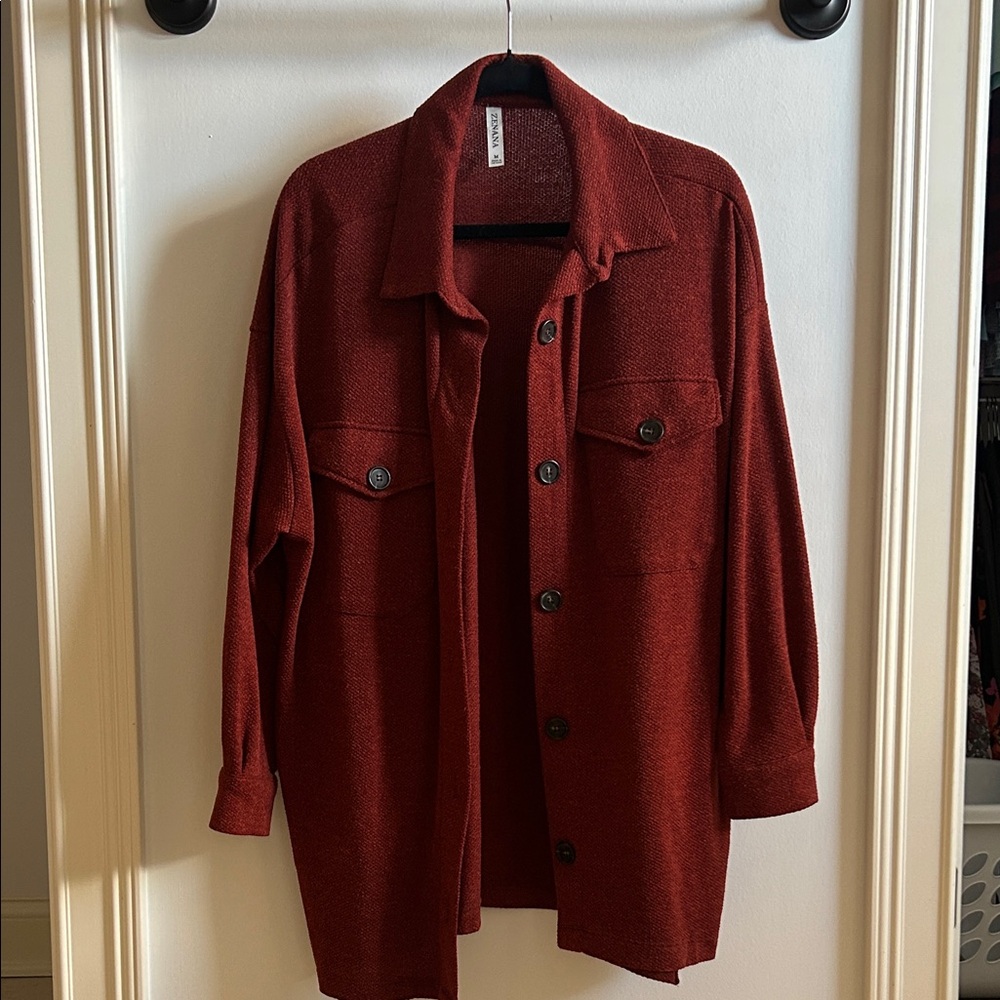 Zenana Outfitters Deep Red Utility Jacket